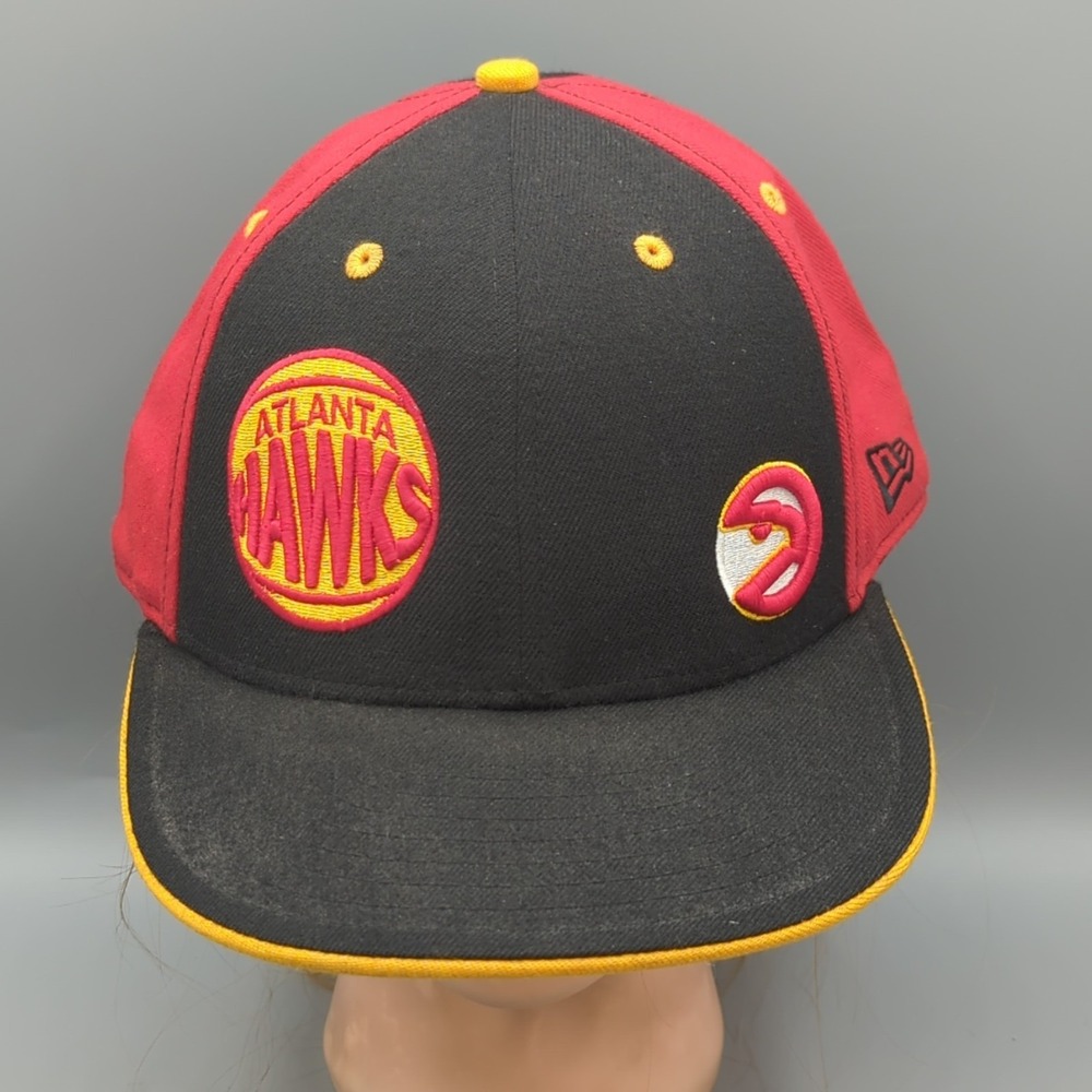 New Era 59FIFTY Double Logo Atlanta Hawks Fitted Hat 100% Wool Cap size 7 3/8